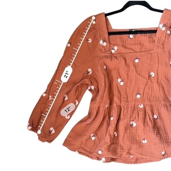 Madewell Amie Floral Embroidered Lightspun Millbrook Puff-Sleeve Peplum Top XL - Picture 9 of 11